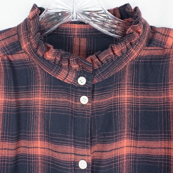 Loft Plaid Drop Waist Shirt Dress Small Tall Navy Blue Pink Cottage Prairie - Picture 6 of 16